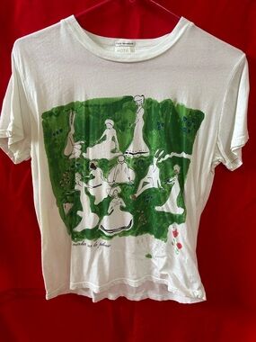 MOTHER White Graphic Tee with Green and Pink Print